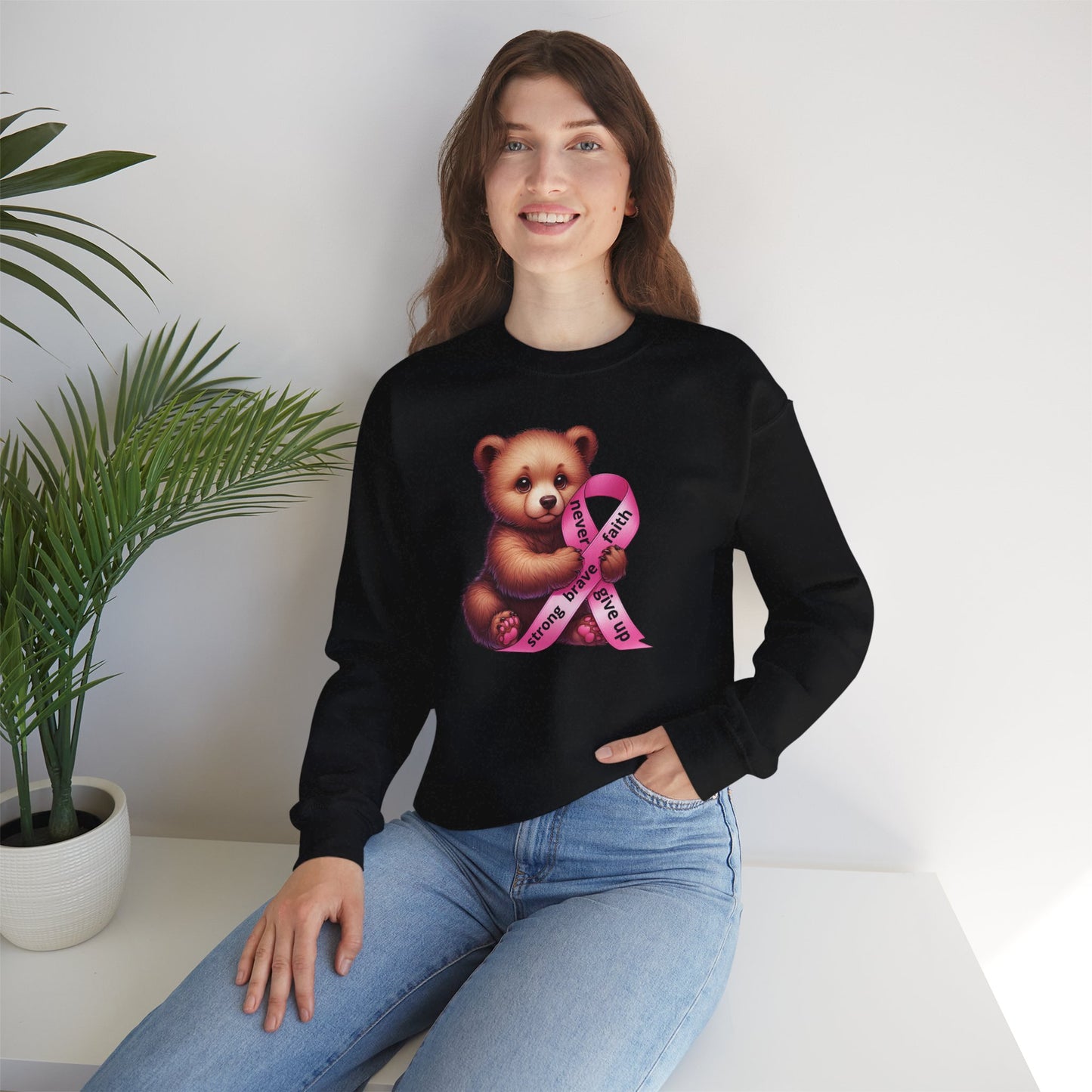 Cute Teddy Bear – Pink Ribbon Awareness Unisex Sweatshirt