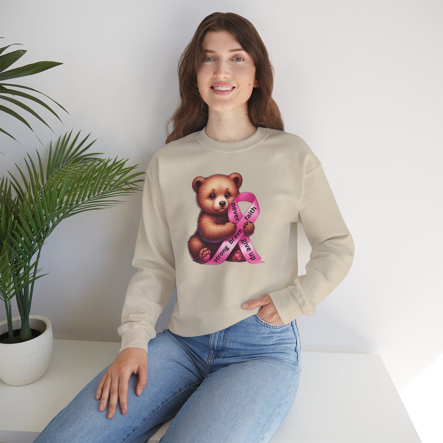 Cute Teddy Bear – Pink Ribbon Awareness Unisex Sweatshirt