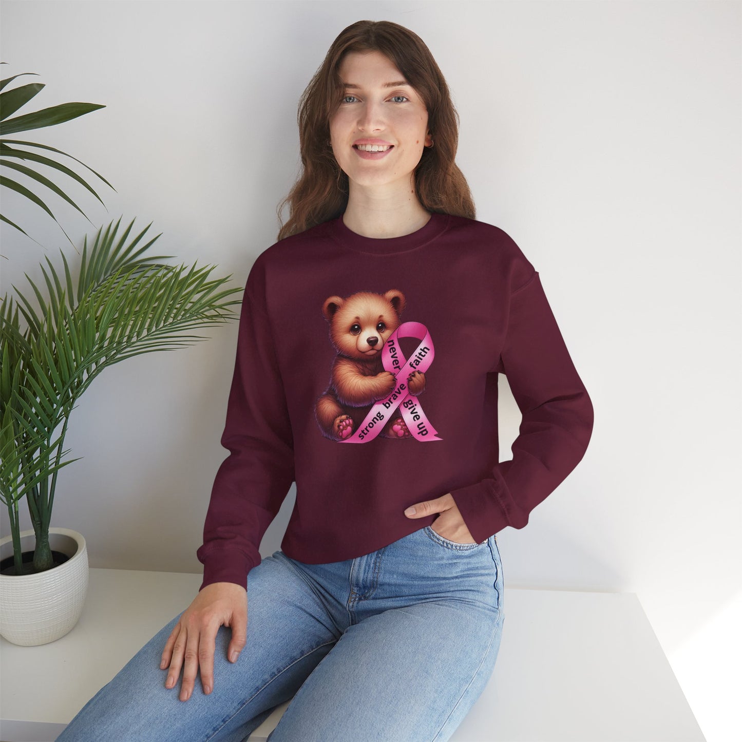 Cute Teddy Bear – Pink Ribbon Awareness Unisex Sweatshirt