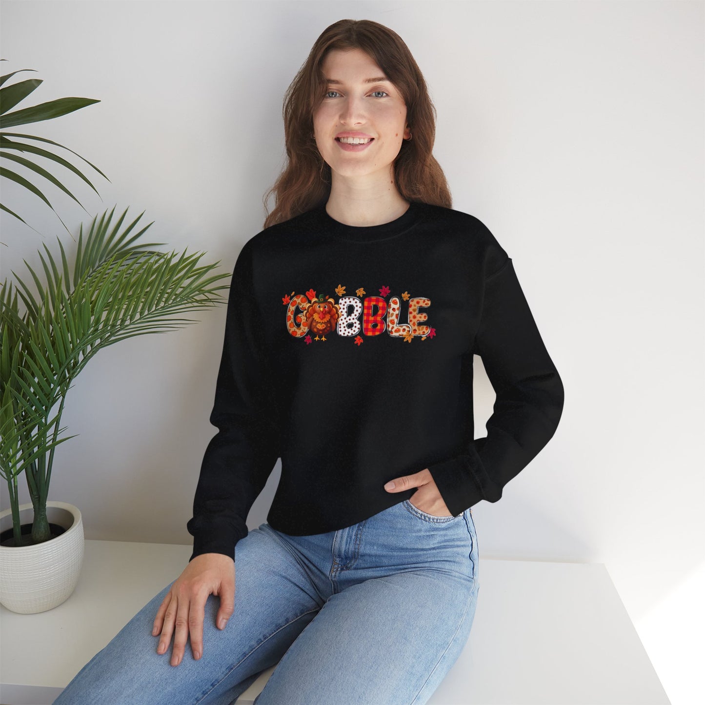 Gobble Thanksgiving Sweatshirt – Cute Fall Turkey Unisex Crewneck