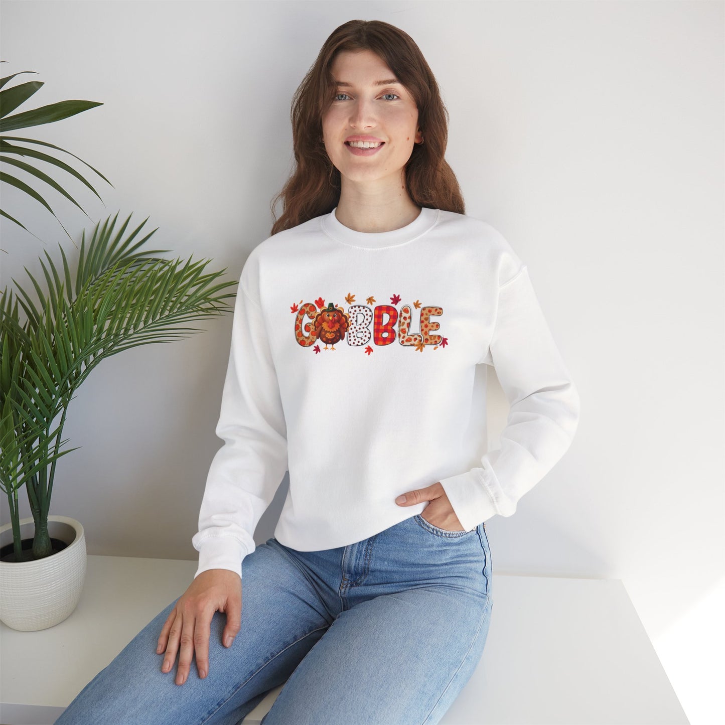 Gobble Thanksgiving Sweatshirt – Cute Fall Turkey Unisex Crewneck