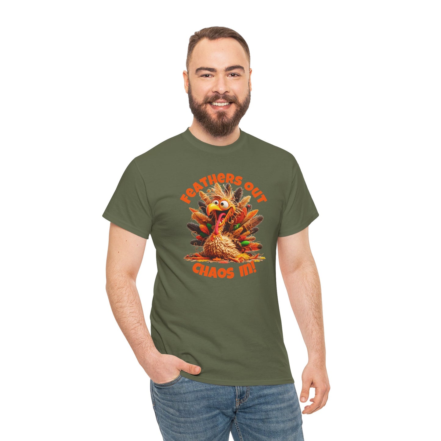 Feathers Out, Chaos In! – Funny Turkey Thanksgiving Unisex T-Shirt