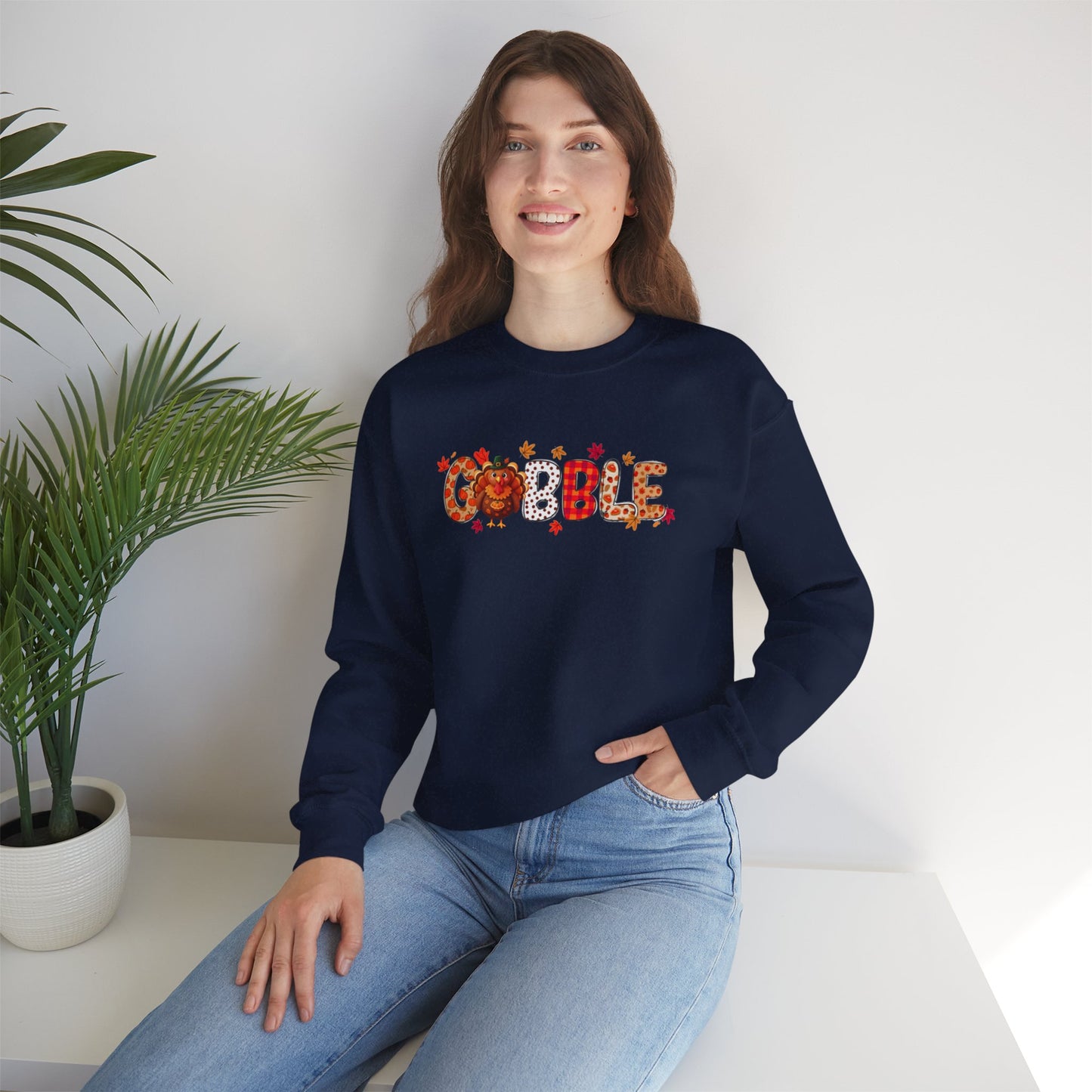 Gobble Thanksgiving Sweatshirt – Cute Fall Turkey Unisex Crewneck