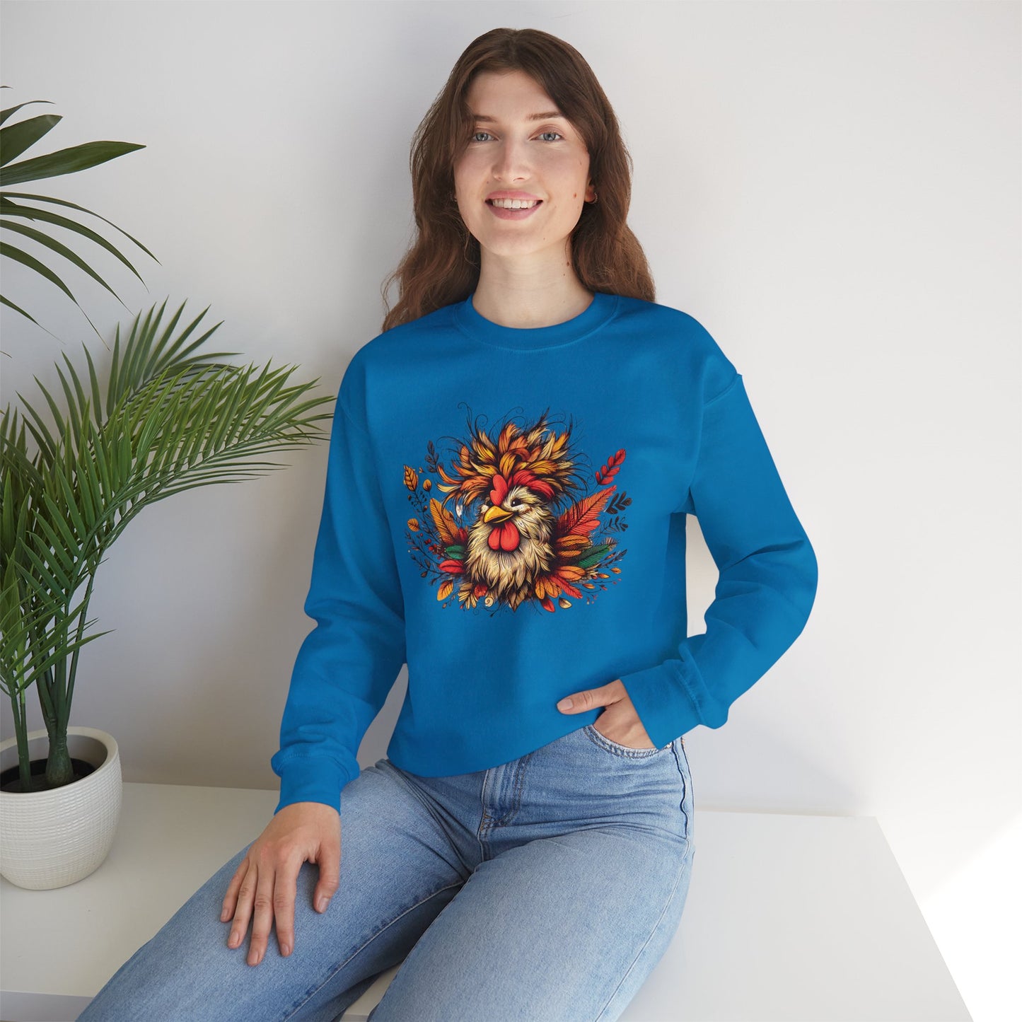 Rustic Fall Rooster Sweatshirt – Cozy Autumn Thanksgiving Unisex Crewneck