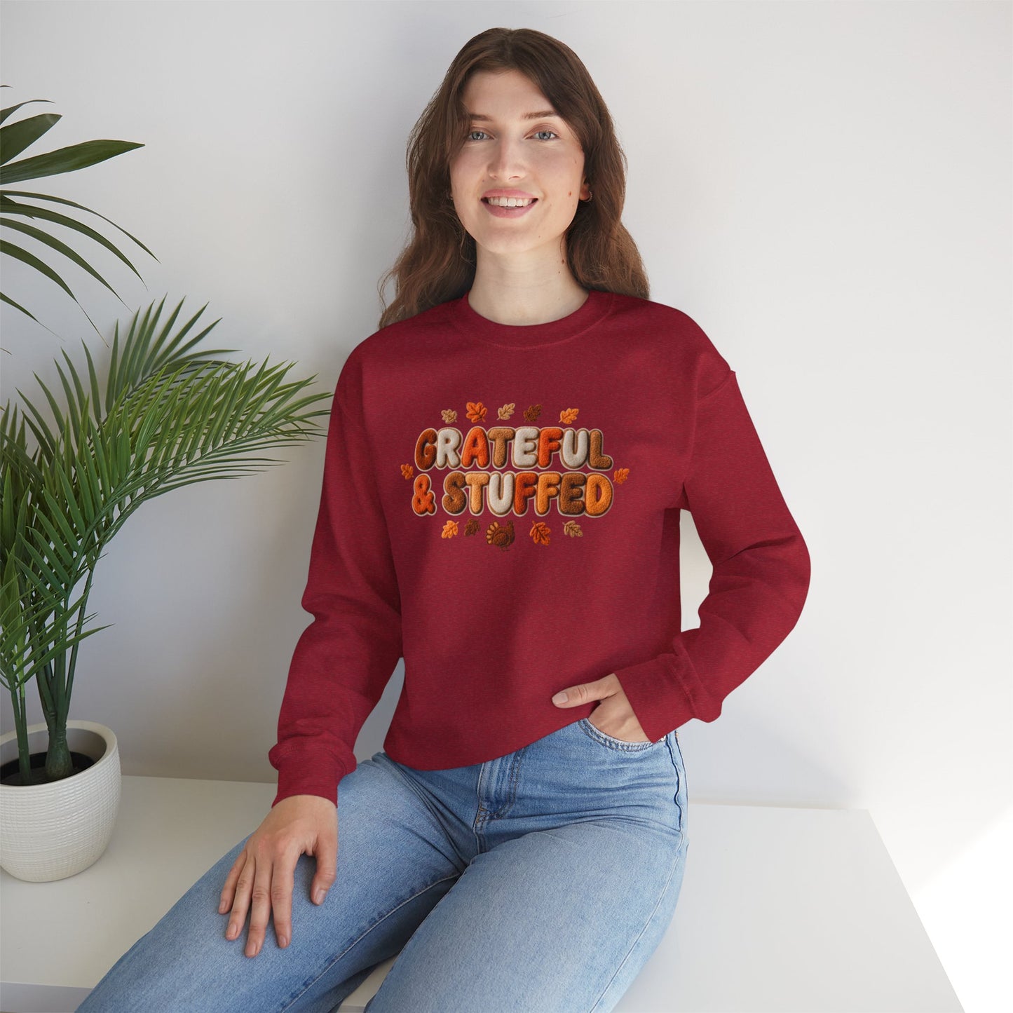 Grateful & Stuffed Thanksgiving Sweatshirt – Funny Fall Unisex Crewneck