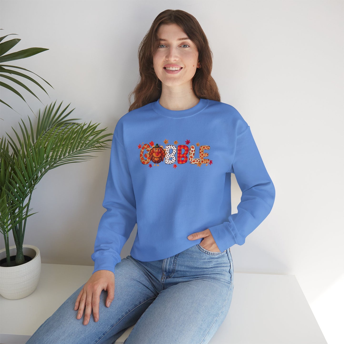 Gobble Thanksgiving Sweatshirt – Cute Fall Turkey Unisex Crewneck