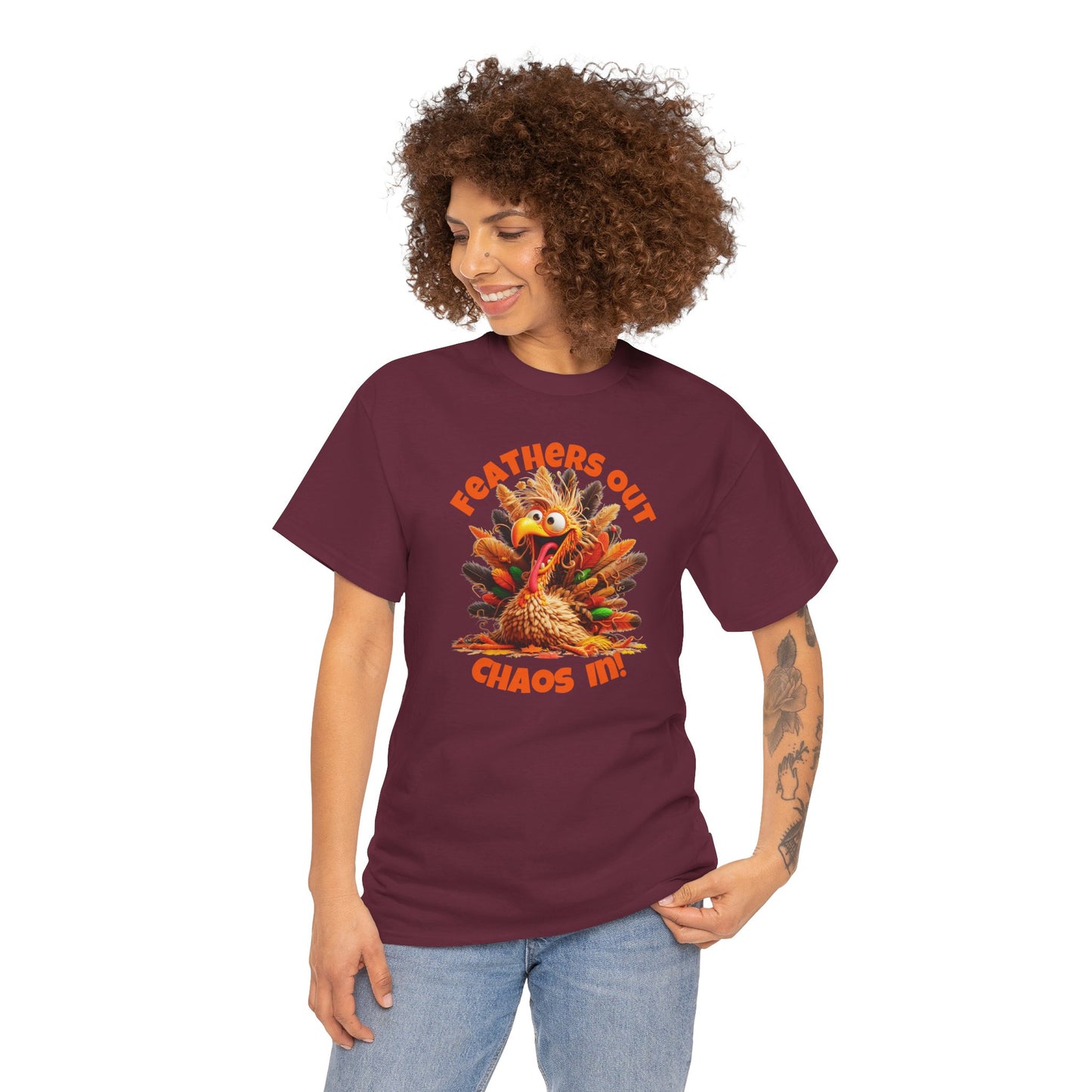 Feathers Out, Chaos In! – Funny Turkey Thanksgiving Unisex T-Shirt