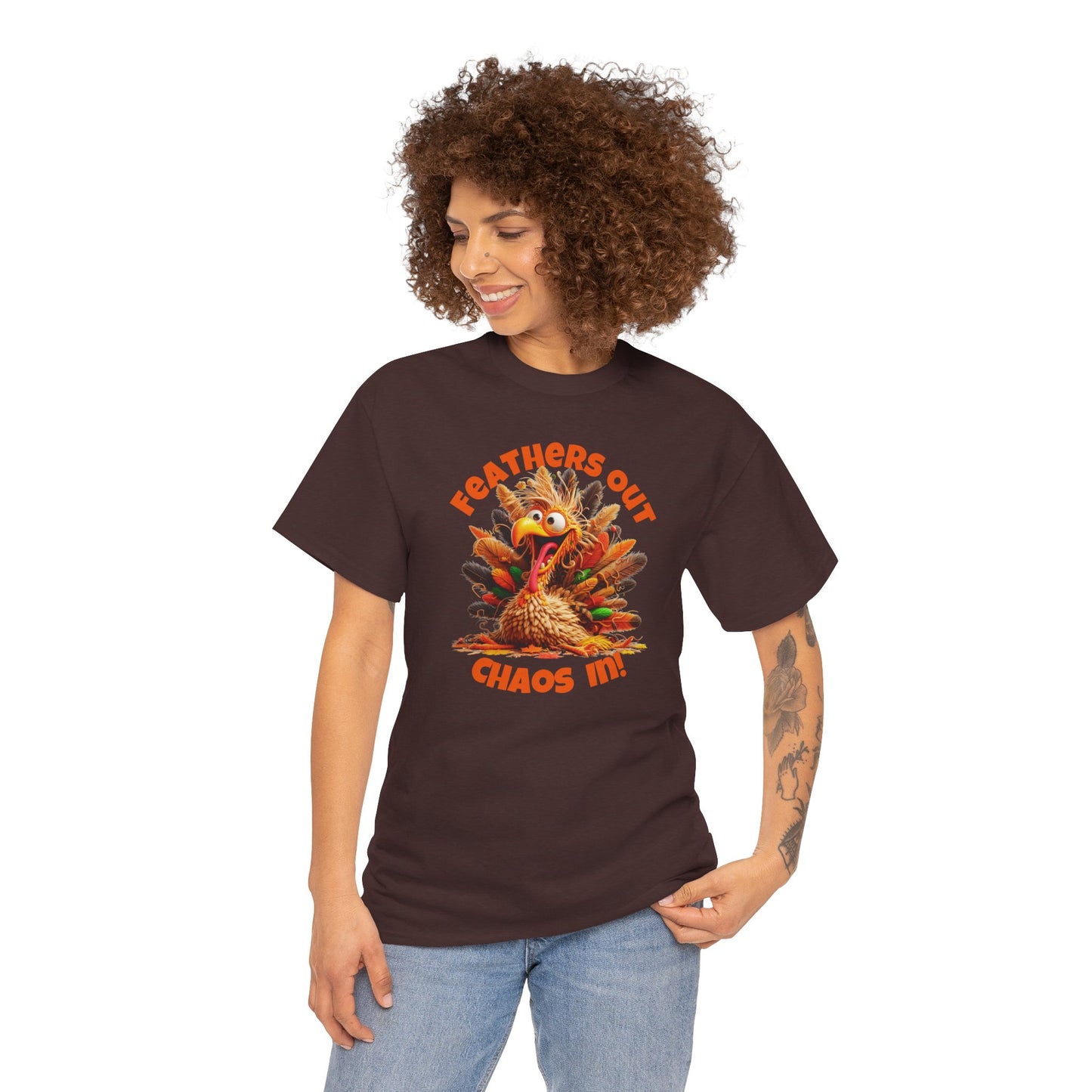 Feathers Out, Chaos In! – Funny Turkey Thanksgiving Unisex T-Shirt