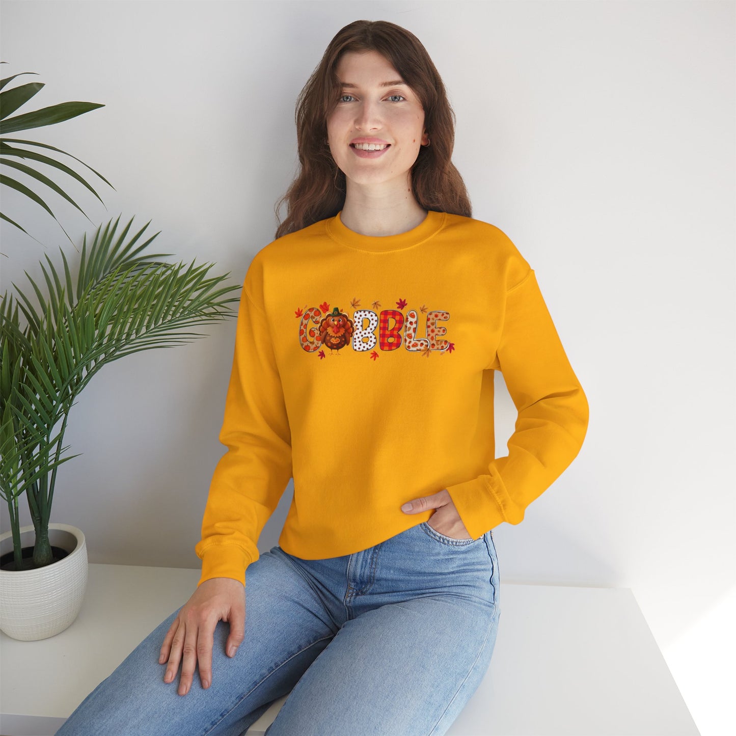 Gobble Thanksgiving Sweatshirt – Cute Fall Turkey Unisex Crewneck