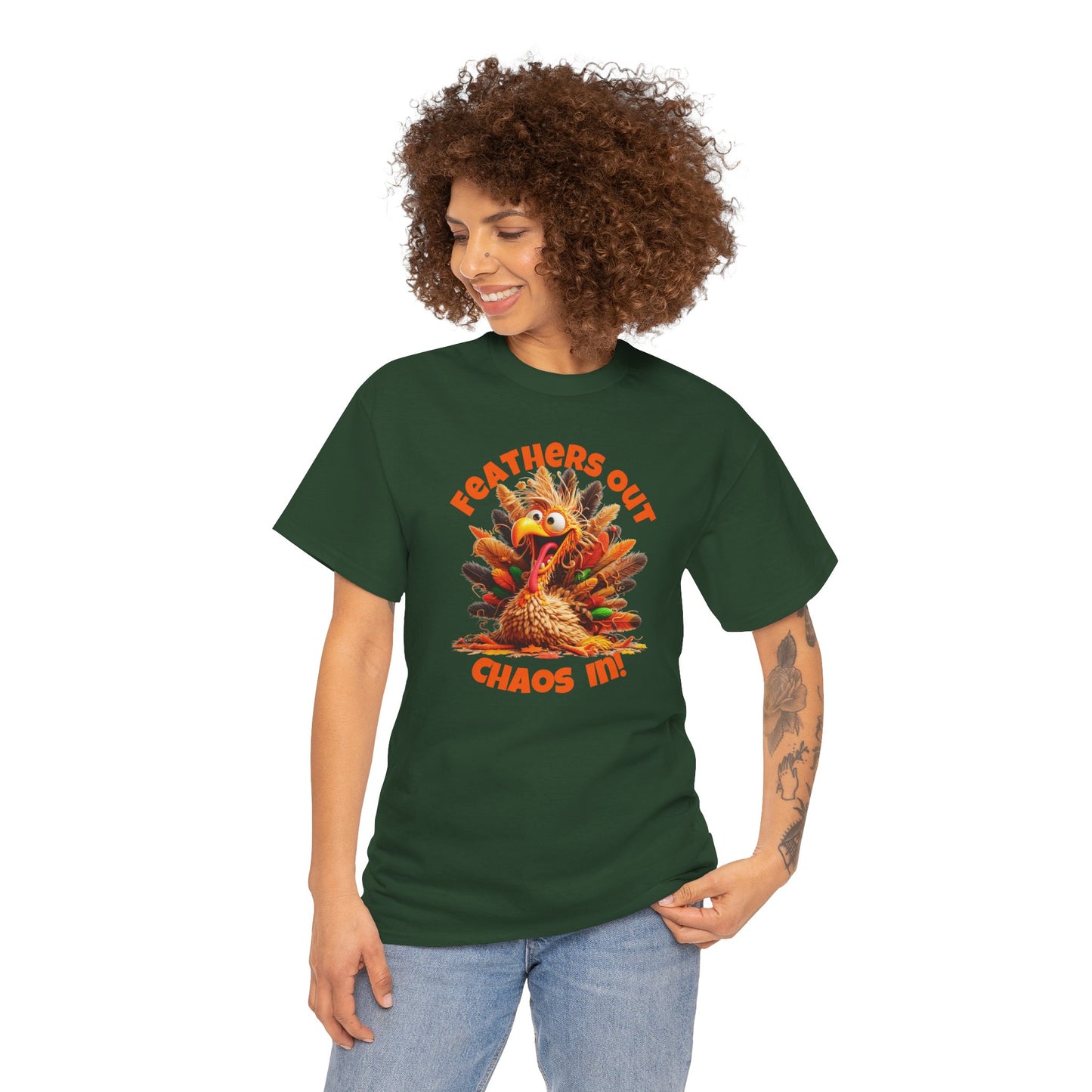 Feathers Out, Chaos In! – Funny Turkey Thanksgiving Unisex T-Shirt
