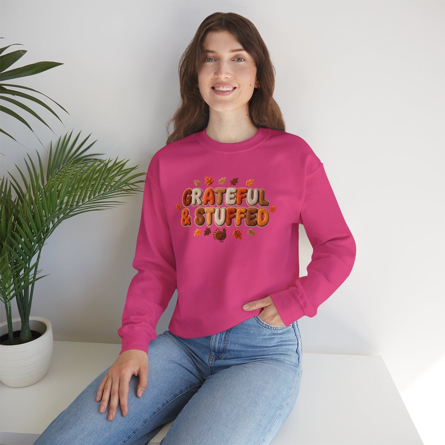 Grateful & Stuffed Thanksgiving Sweatshirt – Funny Fall Unisex Crewneck