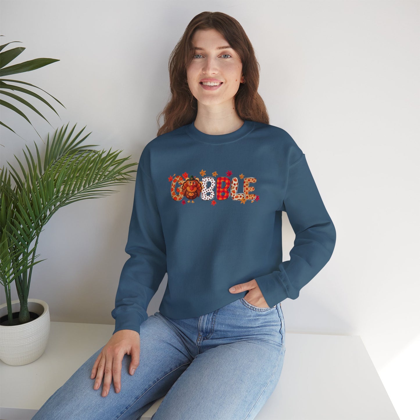 Gobble Thanksgiving Sweatshirt – Cute Fall Turkey Unisex Crewneck