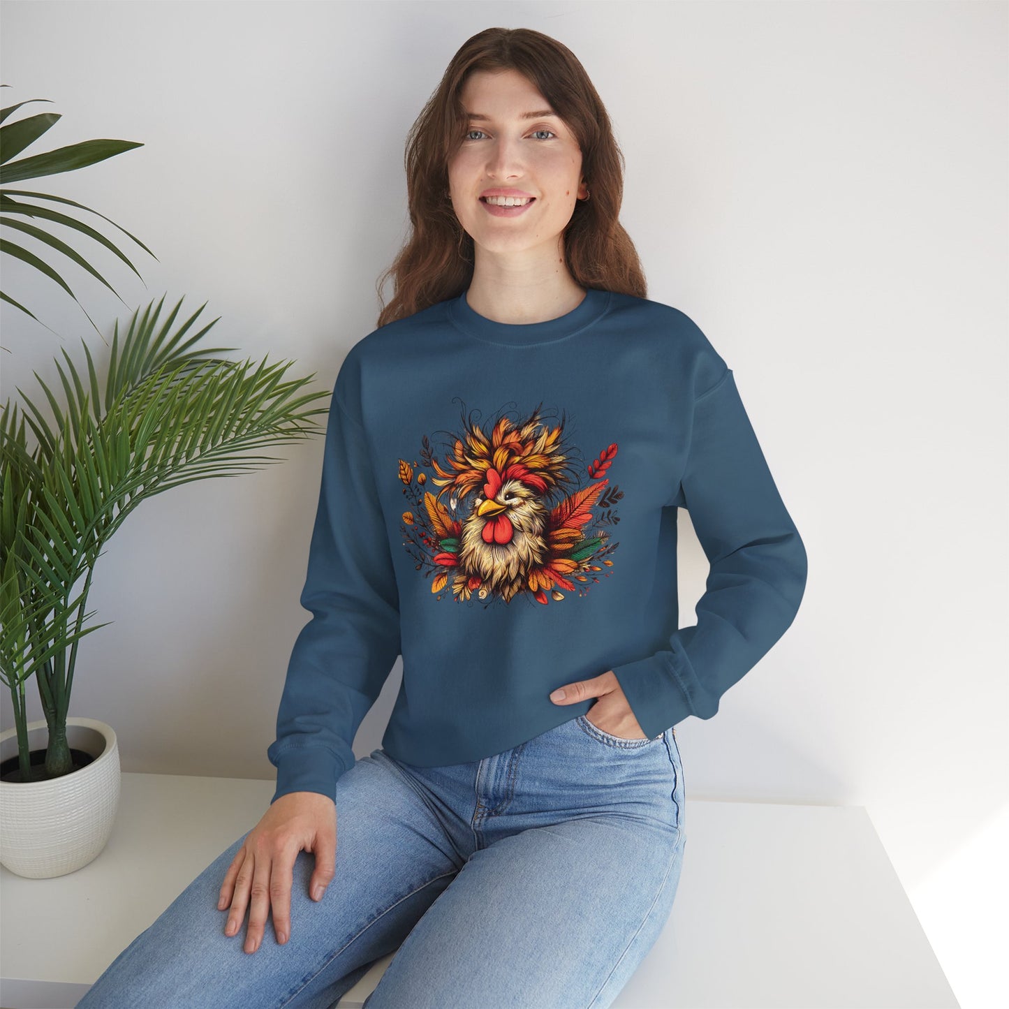 Rustic Fall Rooster Sweatshirt – Cozy Autumn Thanksgiving Unisex Crewneck