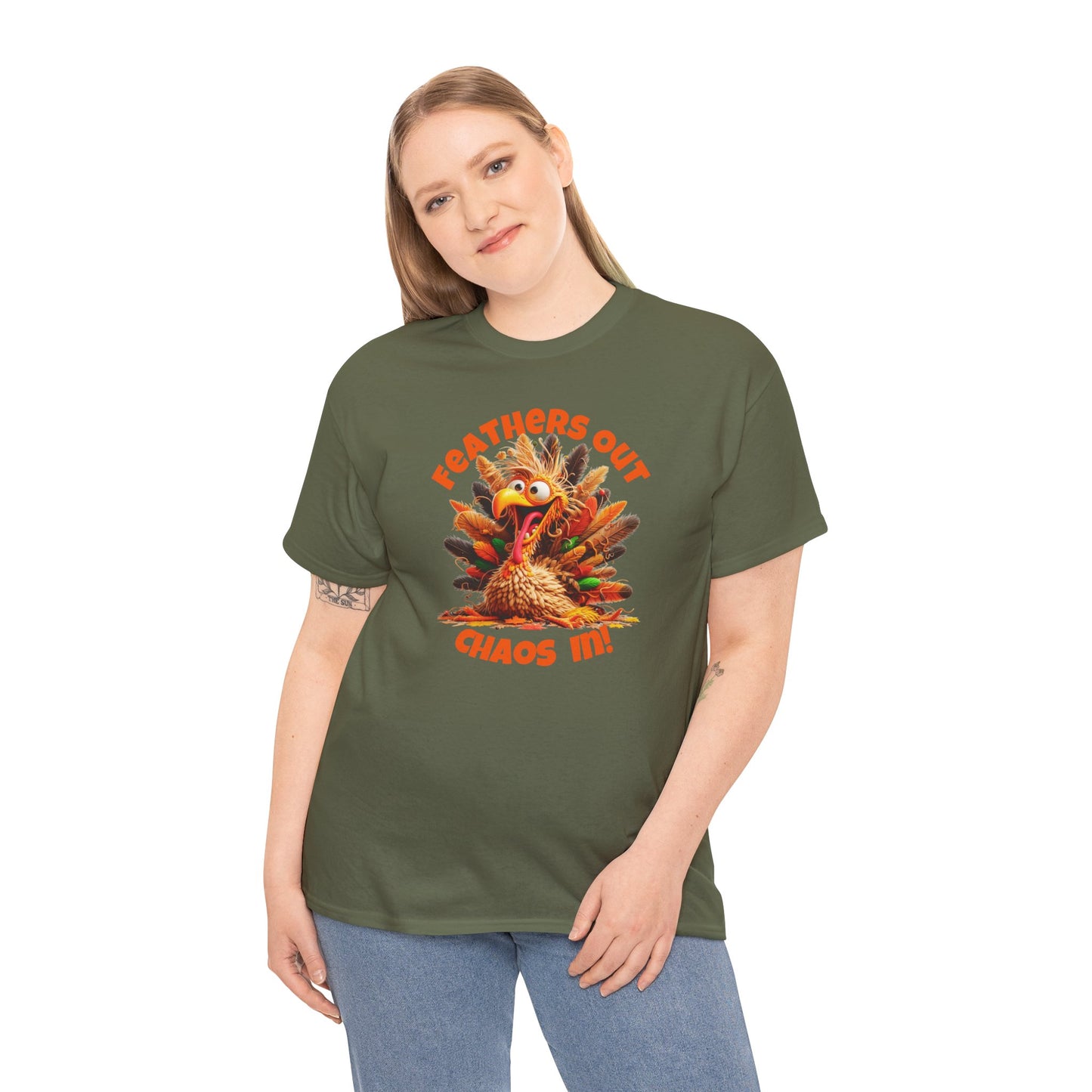 Feathers Out, Chaos In! – Funny Turkey Thanksgiving Unisex T-Shirt