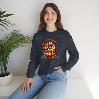 What the Cluck? Hatched to Thank! Funny Thanksgiving Unisex Sweatshirt
