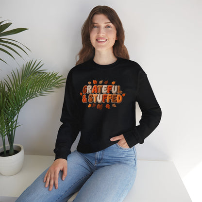 Grateful & Stuffed Thanksgiving Sweatshirt – Funny Fall Unisex Crewneck