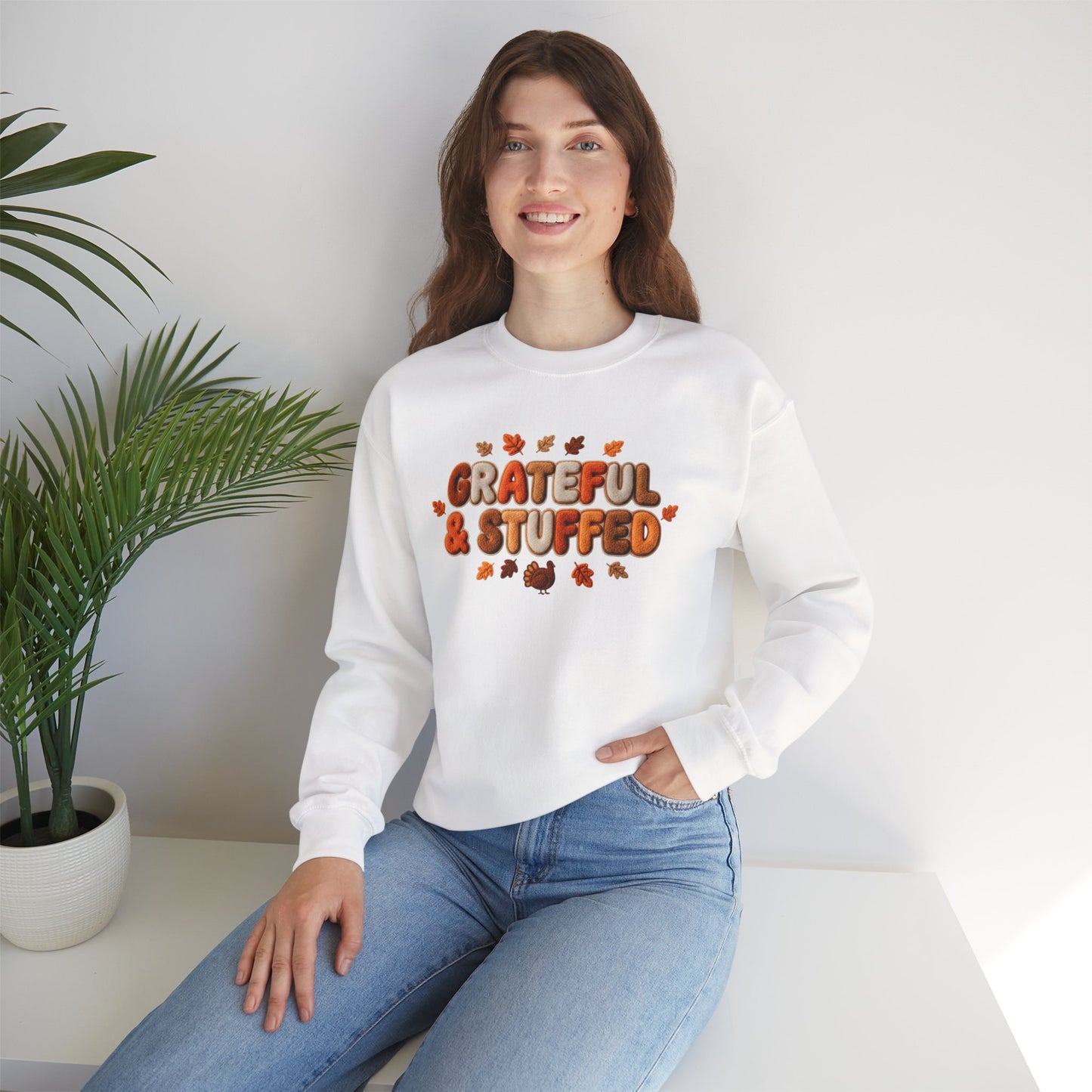 Grateful & Stuffed Thanksgiving Sweatshirt – Funny Fall Unisex Crewneck