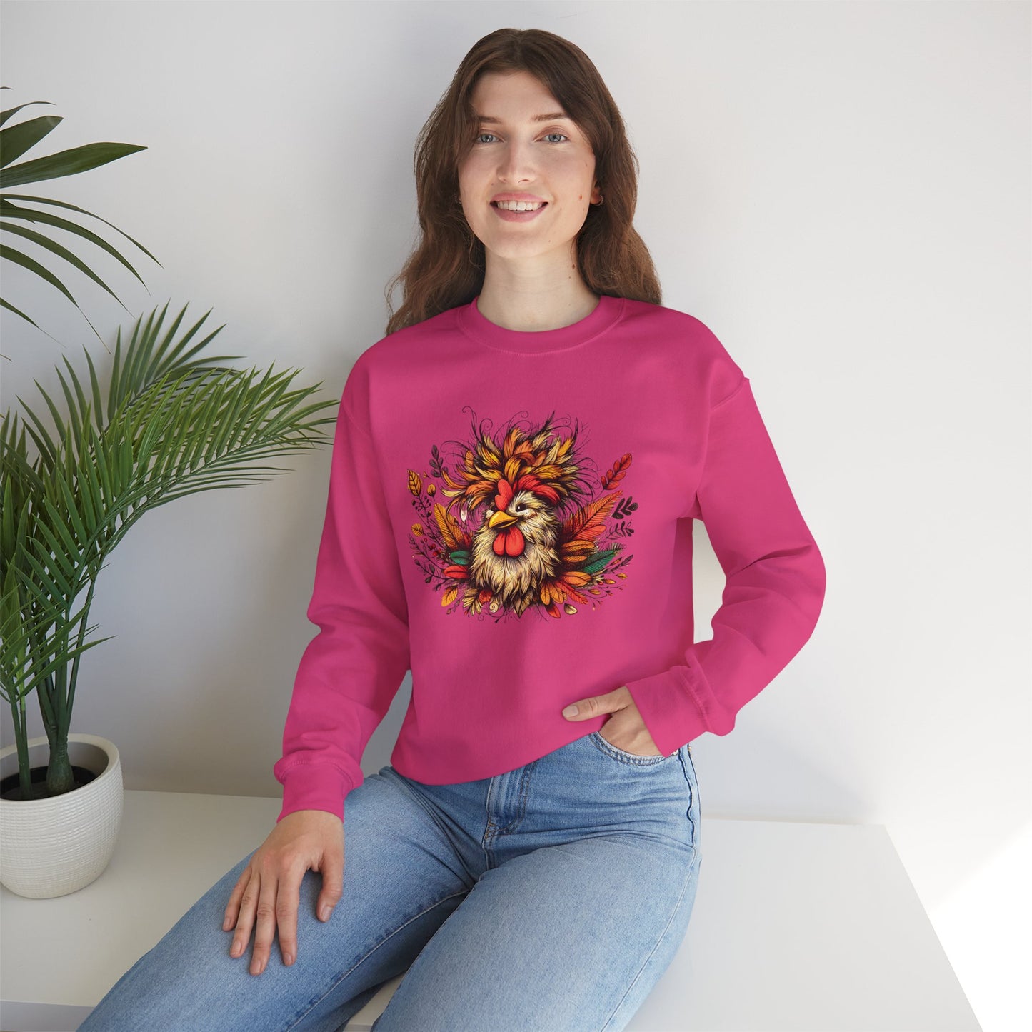 Rustic Fall Rooster Sweatshirt – Cozy Autumn Thanksgiving Unisex Crewneck