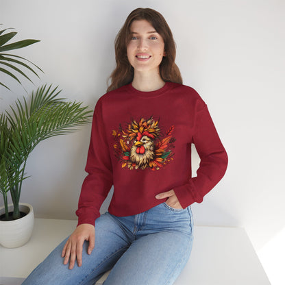 Rustic Fall Rooster Sweatshirt – Cozy Autumn Thanksgiving Unisex Crewneck
