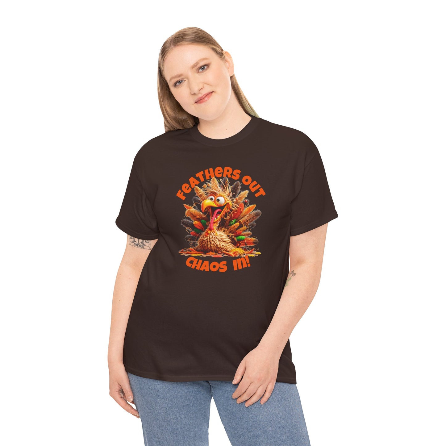 Feathers Out, Chaos In! – Funny Turkey Thanksgiving Unisex T-Shirt