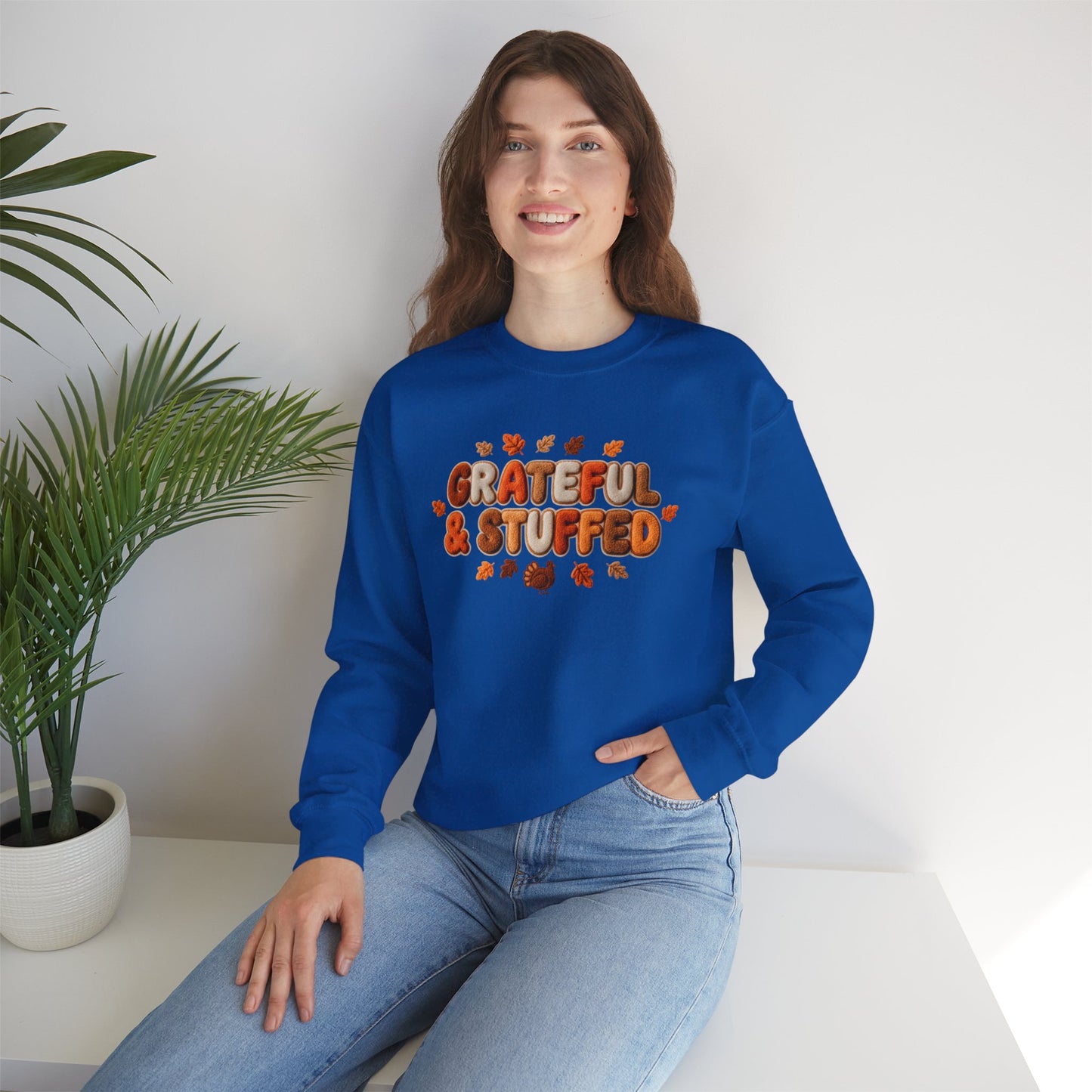 Grateful & Stuffed Thanksgiving Sweatshirt – Funny Fall Unisex Crewneck