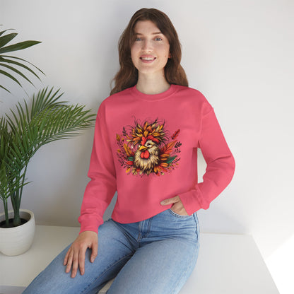 Rustic Fall Rooster Sweatshirt – Cozy Autumn Thanksgiving Unisex Crewneck