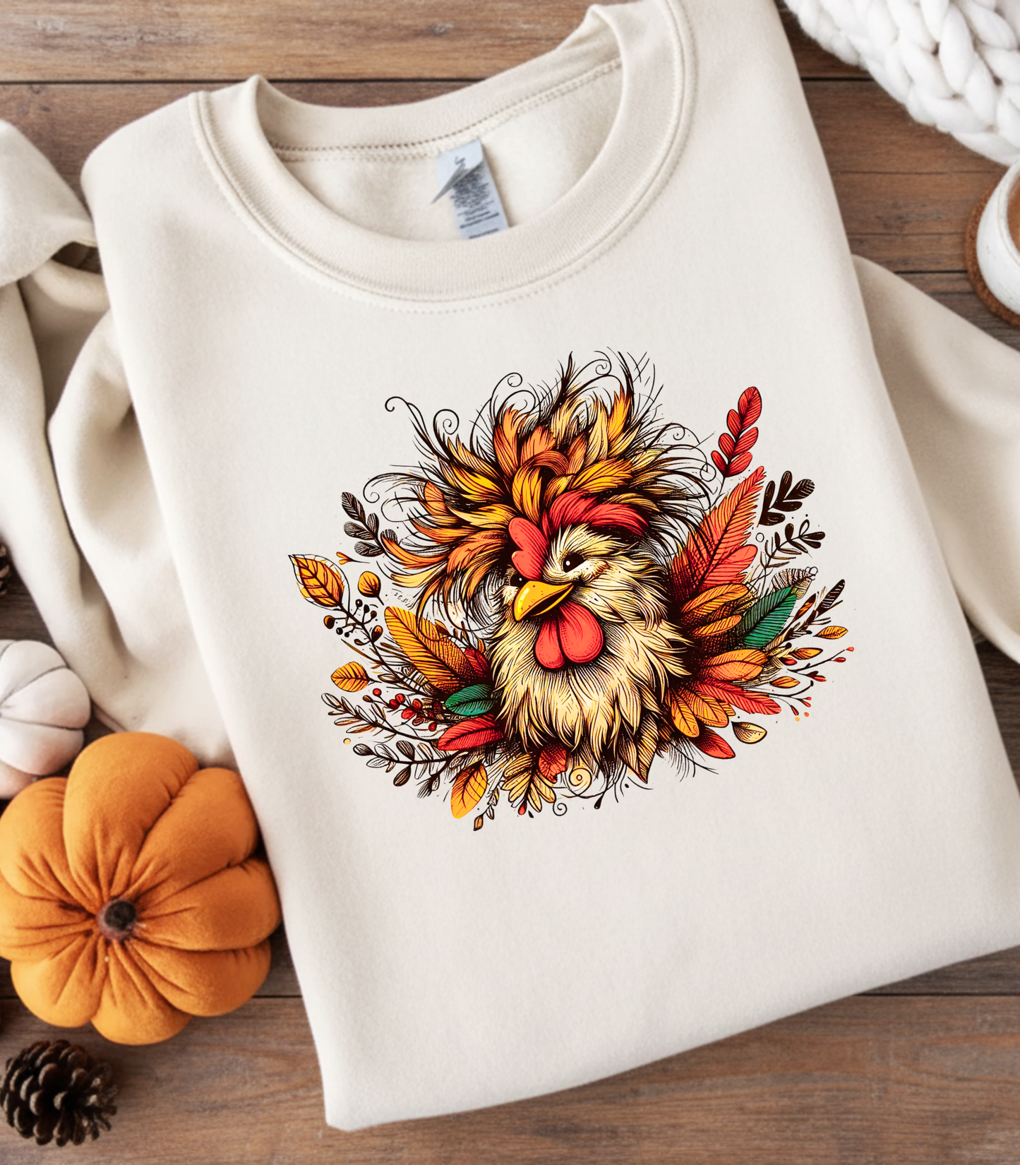 Rustic Fall Rooster Sweatshirt – Cozy Autumn Thanksgiving Unisex Crewneck