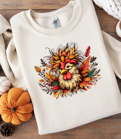 Rustic Fall Rooster Sweatshirt – Cozy Autumn Thanksgiving Unisex Crewneck