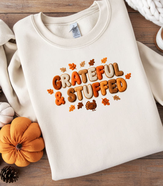 Grateful & Stuffed Thanksgiving Sweatshirt – Funny Fall Unisex Crewneck