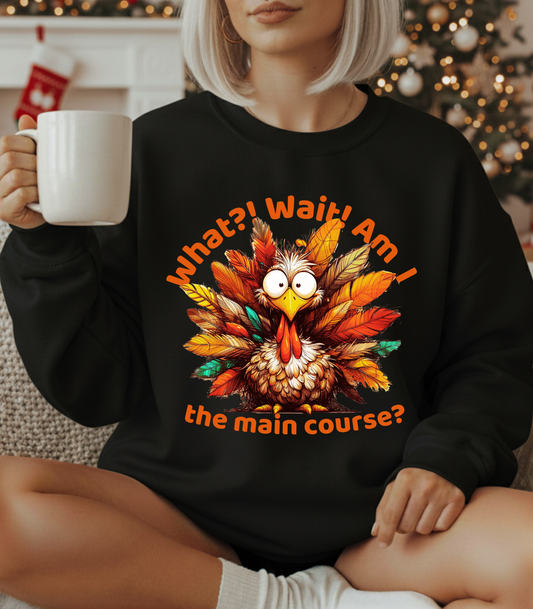 What?! Wait! Am I the Main Course? – Funny Turkey Thanksgiving Unisex Sweatshirt