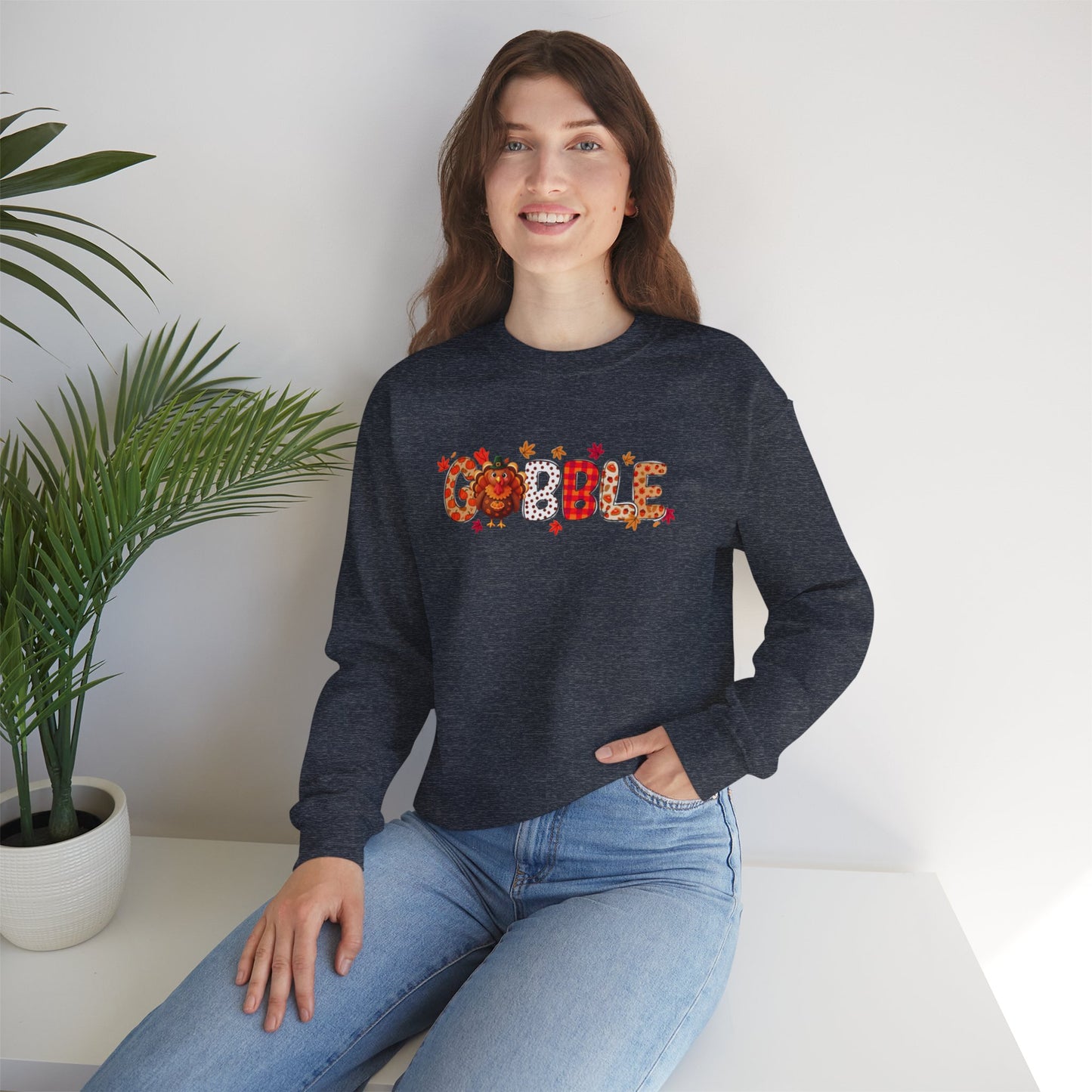 Gobble Thanksgiving Sweatshirt – Cute Fall Turkey Unisex Crewneck