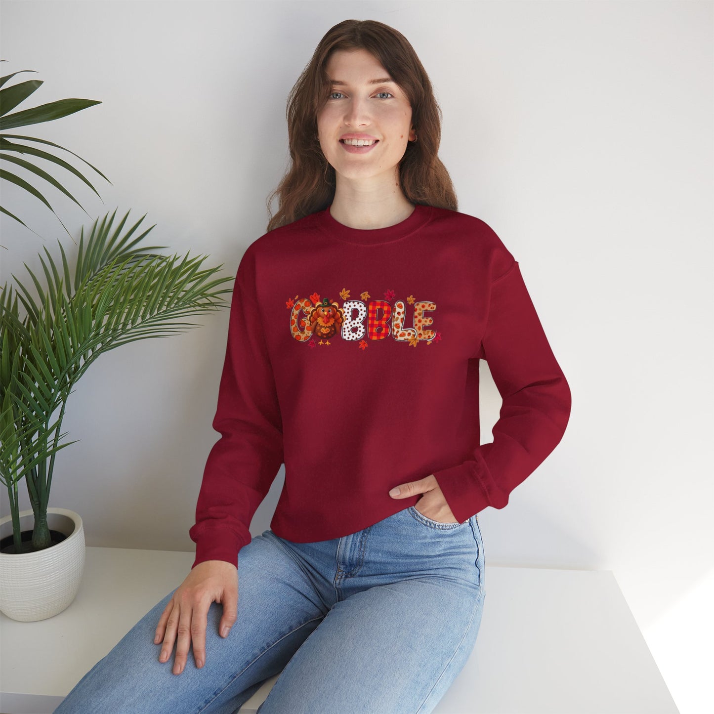 Gobble Thanksgiving Sweatshirt – Cute Fall Turkey Unisex Crewneck