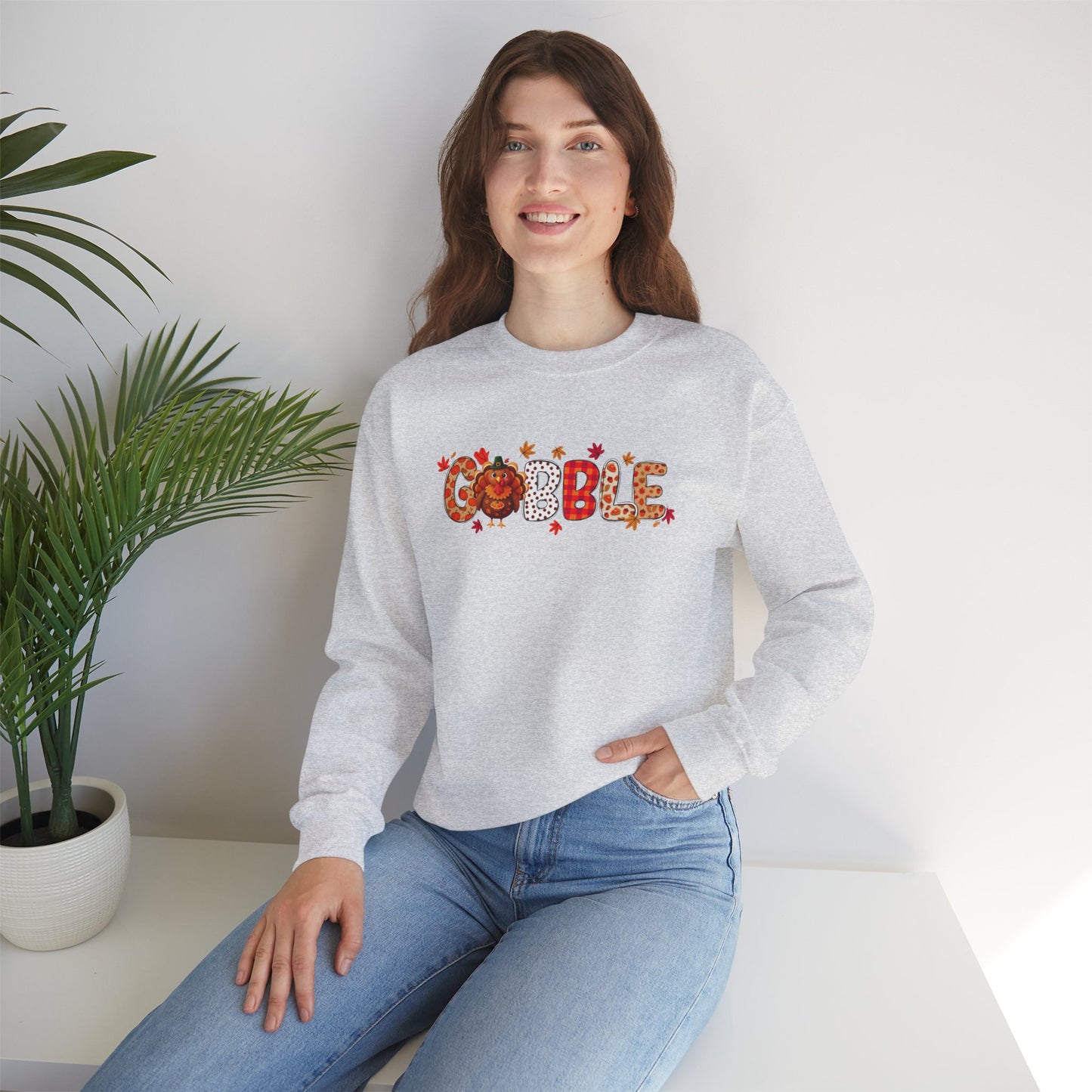 Gobble Thanksgiving Sweatshirt – Cute Fall Turkey Unisex Crewneck