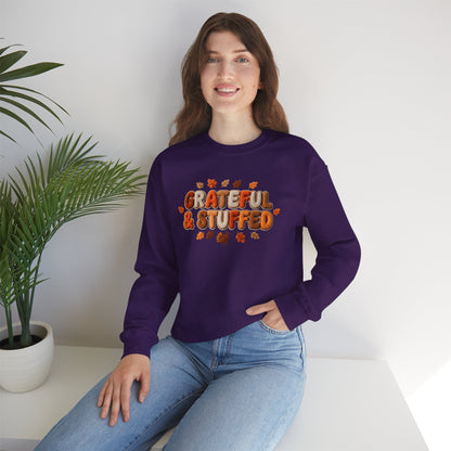 Grateful & Stuffed Thanksgiving Sweatshirt – Funny Fall Unisex Crewneck