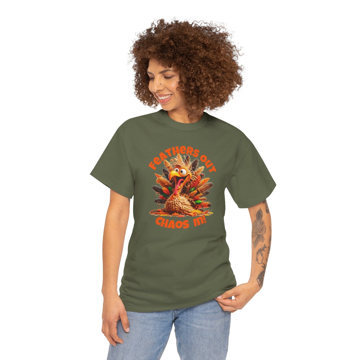 Feathers Out, Chaos In! – Funny Turkey Thanksgiving Unisex T-Shirt