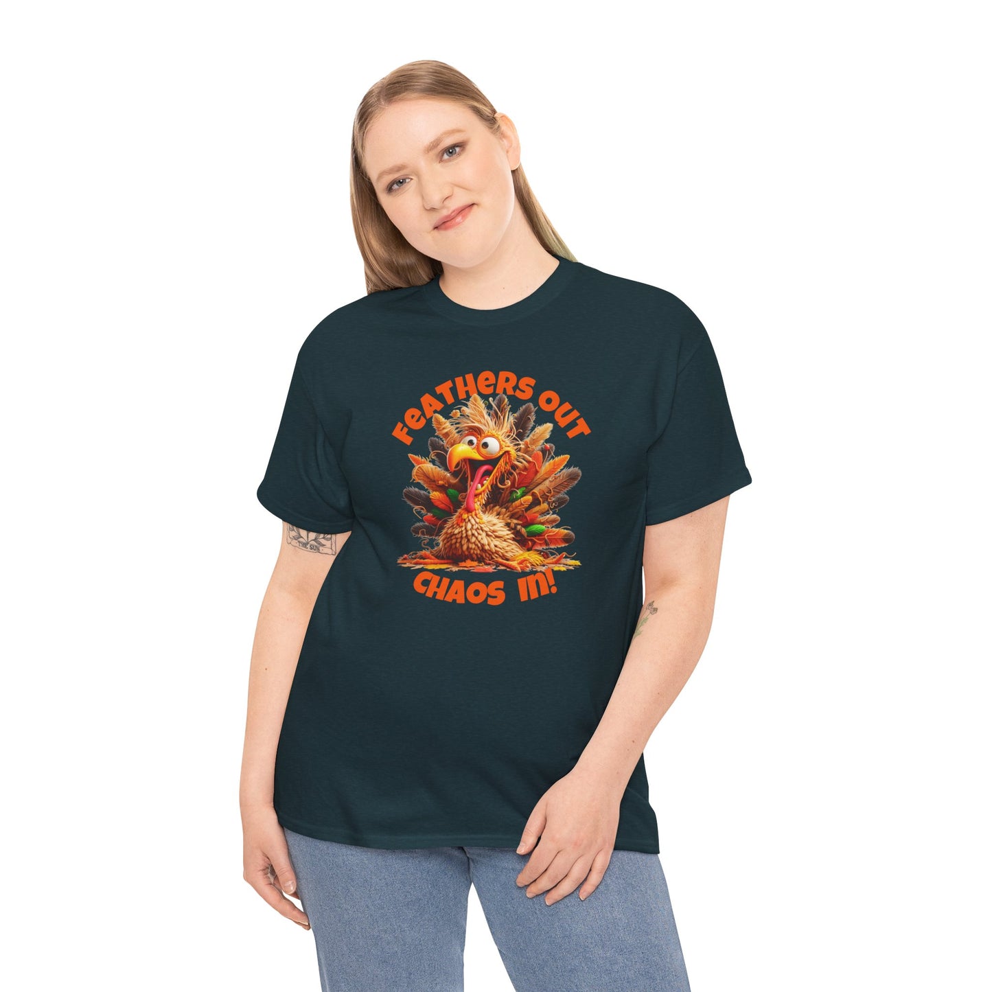 Feathers Out, Chaos In! – Funny Turkey Thanksgiving Unisex T-Shirt