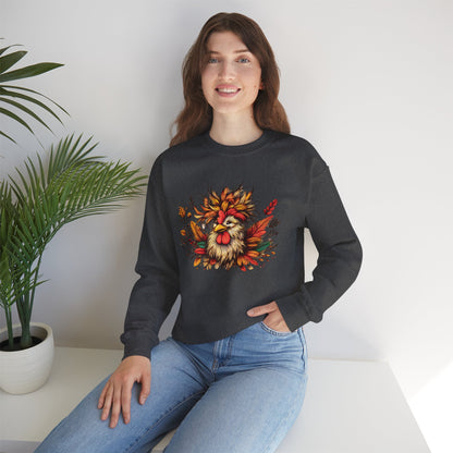 Rustic Fall Rooster Sweatshirt – Cozy Autumn Thanksgiving Unisex Crewneck