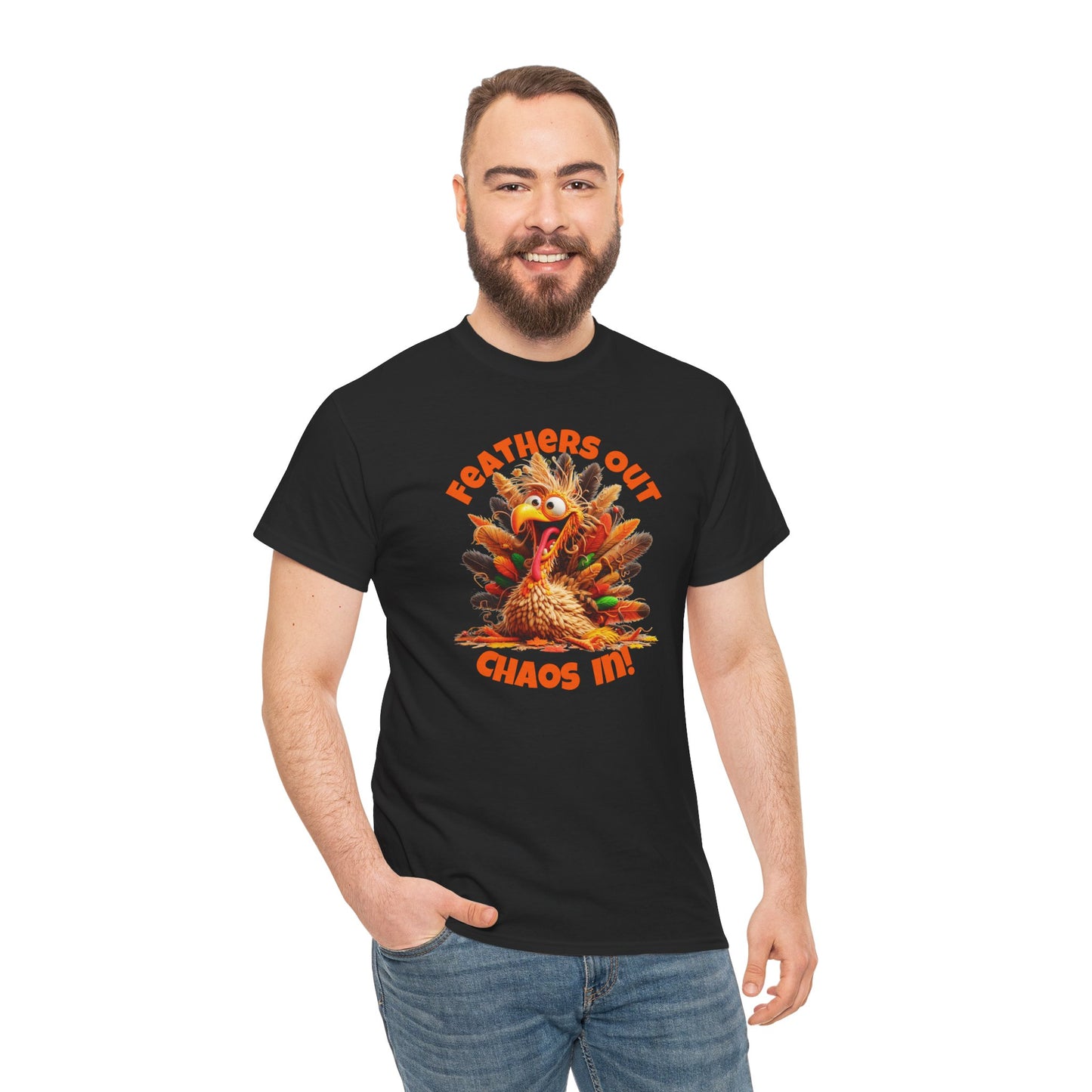 Feathers Out, Chaos In! – Funny Turkey Thanksgiving Unisex T-Shirt