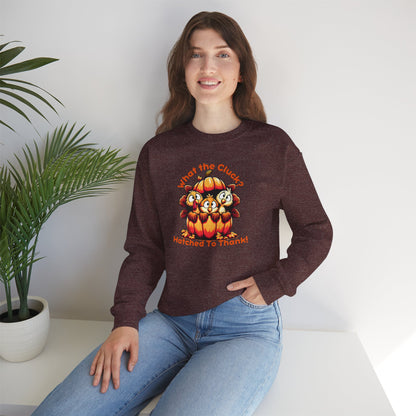 What the Cluck? Hatched to Thank! Funny Thanksgiving Unisex Sweatshirt