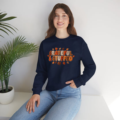 Grateful & Stuffed Thanksgiving Sweatshirt – Funny Fall Unisex Crewneck