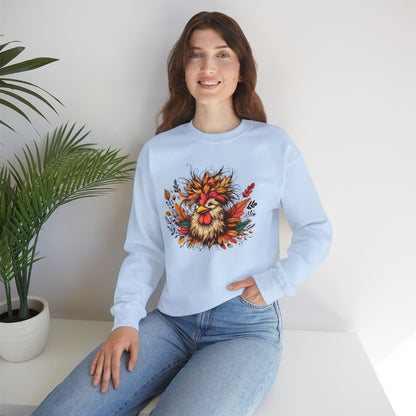 Rustic Fall Rooster Sweatshirt – Cozy Autumn Thanksgiving Unisex Crewneck