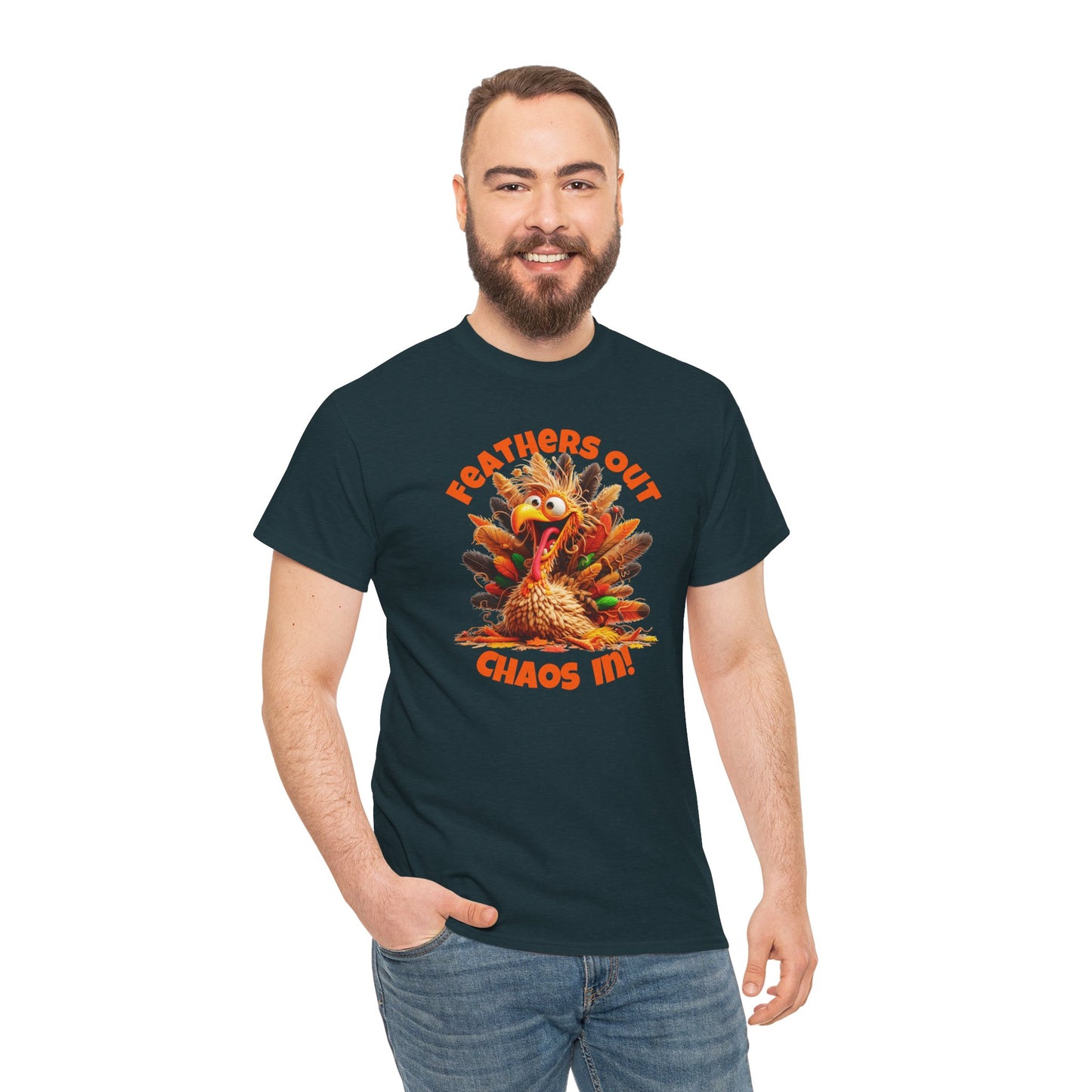 Feathers Out, Chaos In! – Funny Turkey Thanksgiving Unisex T-Shirt