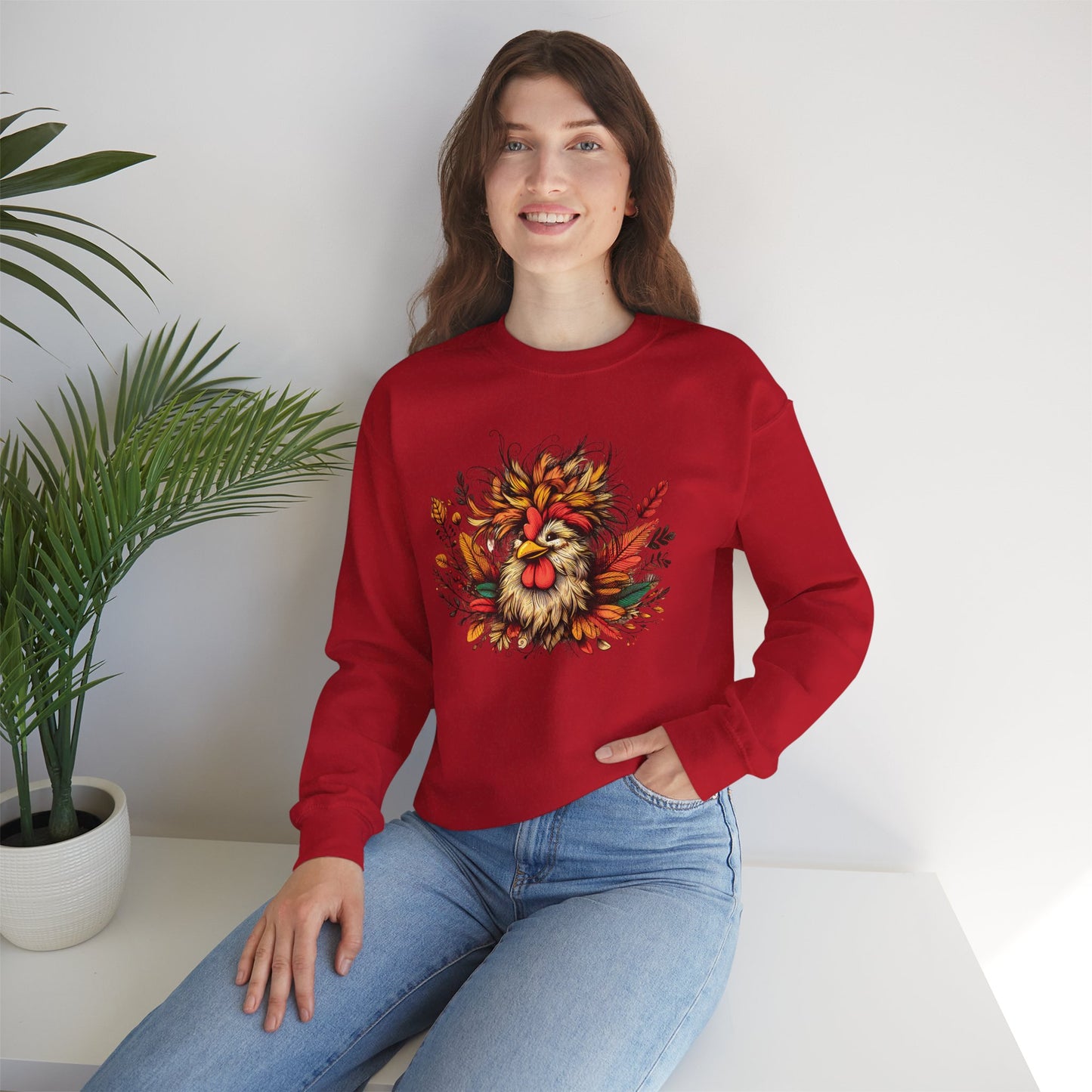 Rustic Fall Rooster Sweatshirt – Cozy Autumn Thanksgiving Unisex Crewneck